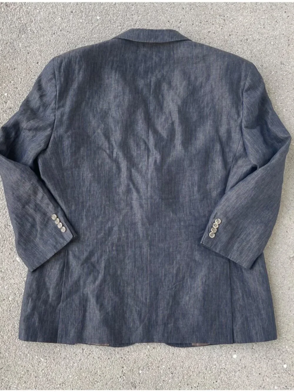Kroon Sports Coat Blazer 100% Linen Navy Gold Striped Lining Mens 44R Summer